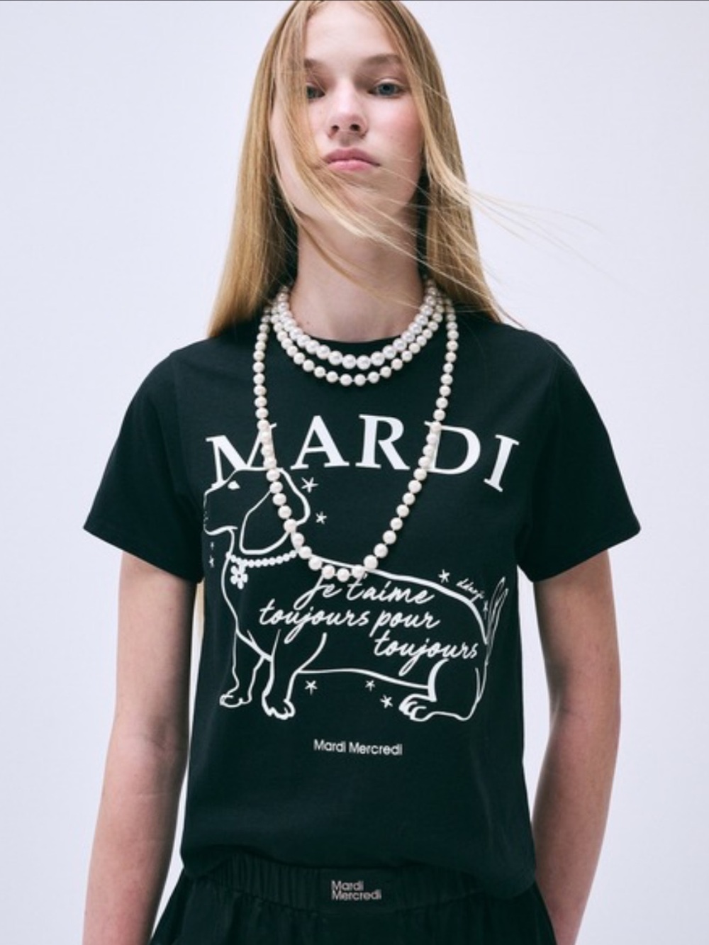 Mardi Mercredi Swing the Tail DDANJI Tee Navy Ivory